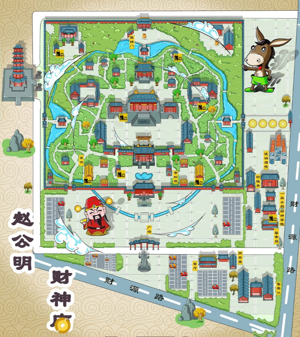陵城寺庙类手绘地图